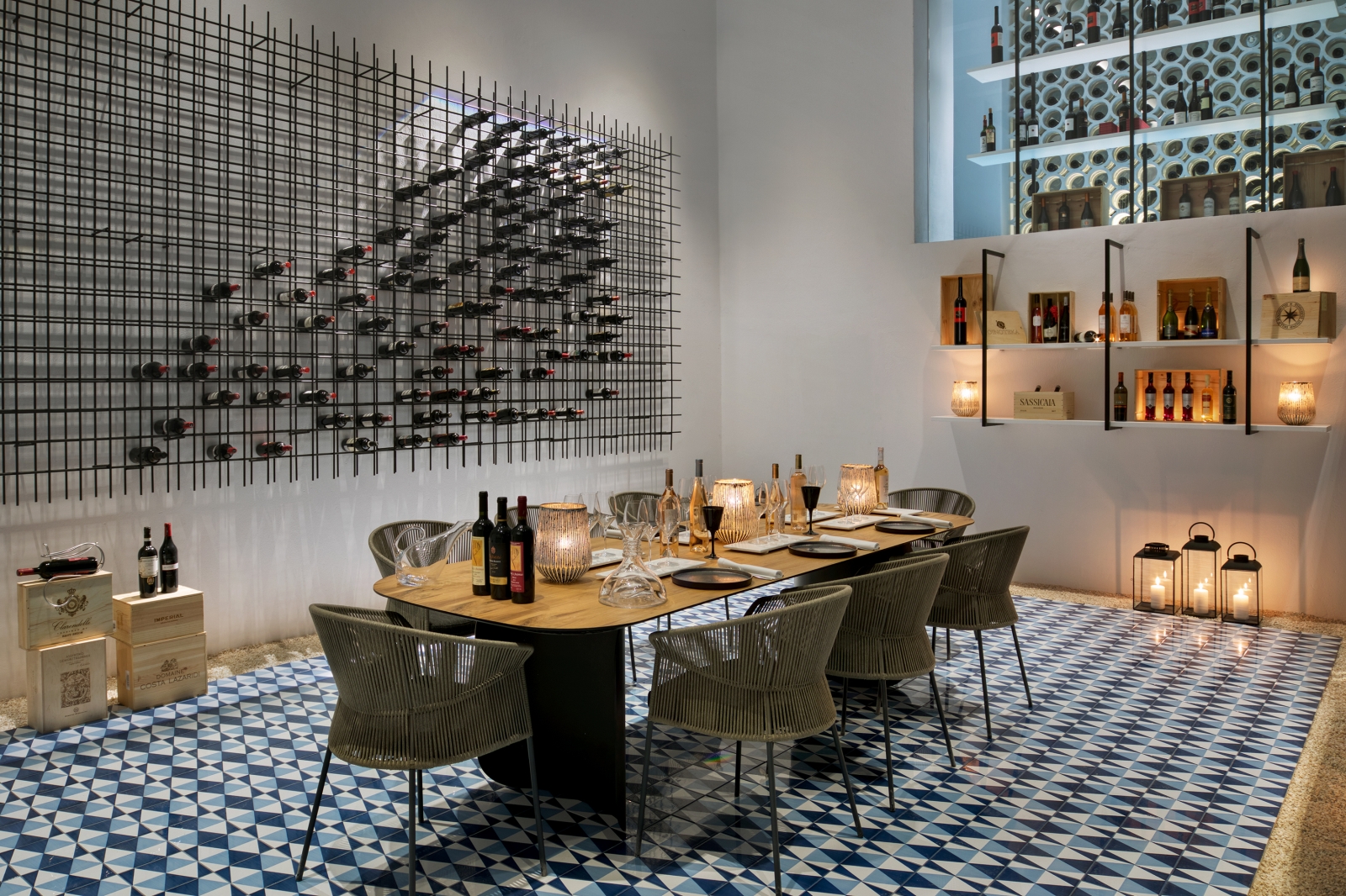 Private dining in the Wine Cellar at luxury resort Mykonos Grand, Greece