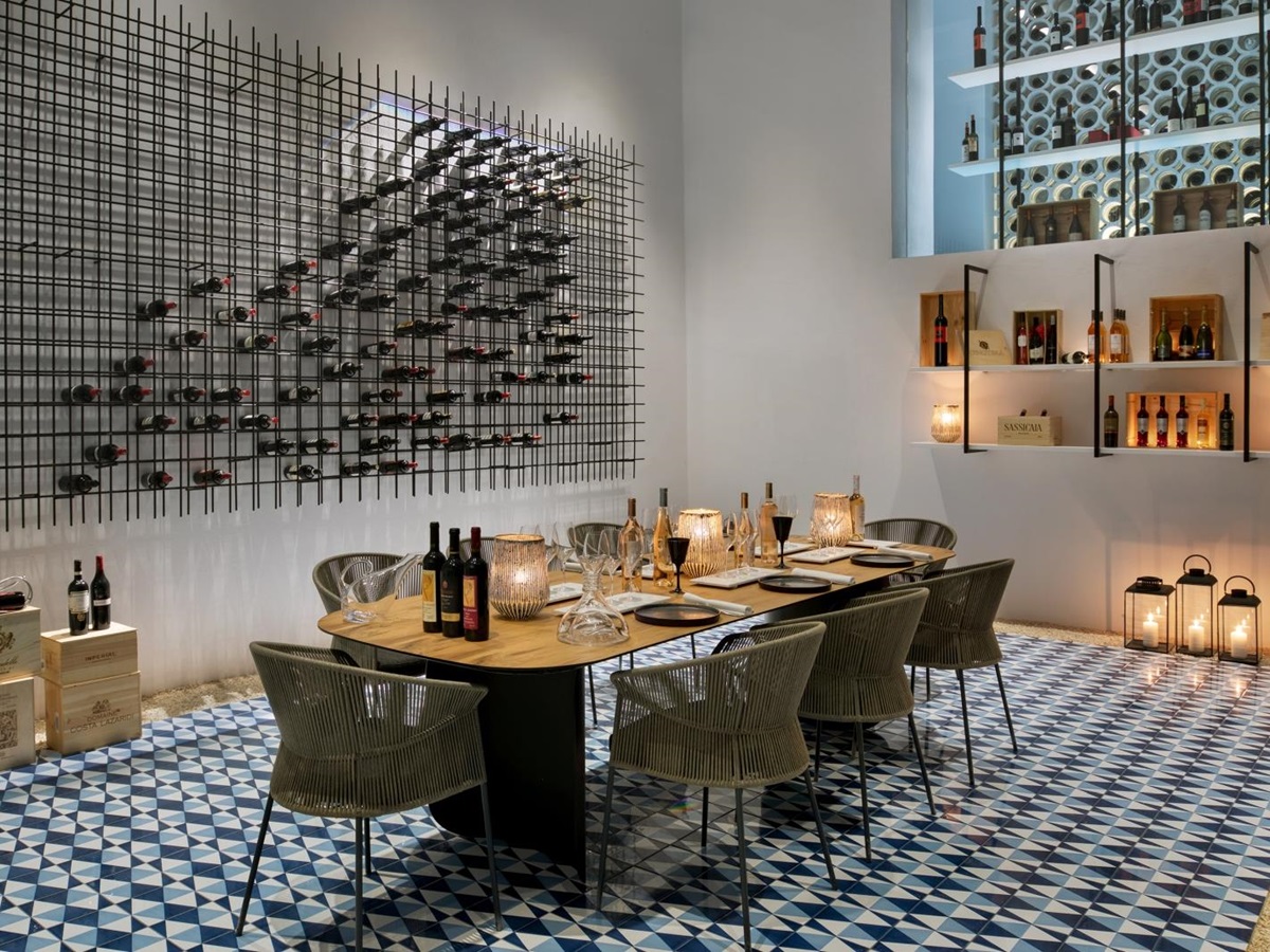 Private dining in the Wine Cellar at luxury resort Mykonos Grand, Greece