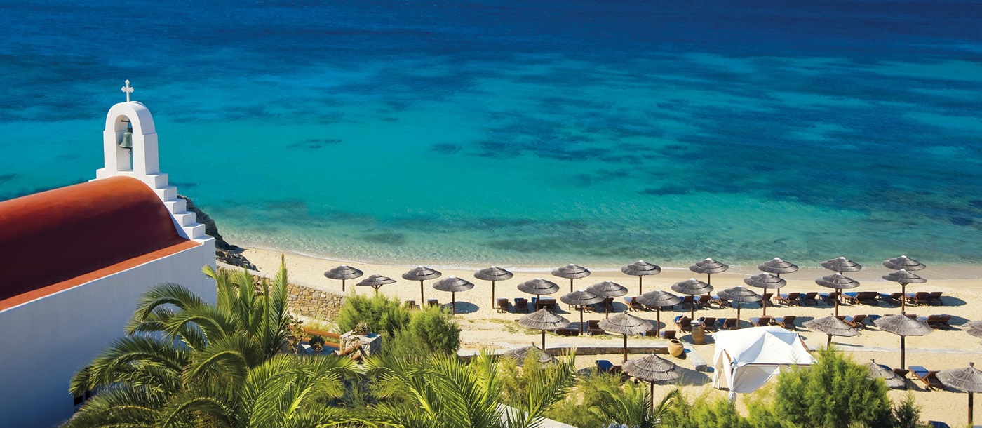 Sea and beach of Mykonos Grand Hotel, Greece