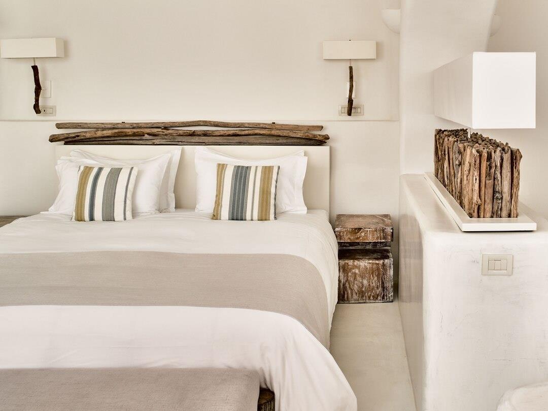 Spacious bedroom at Mystique in Santorini Greece