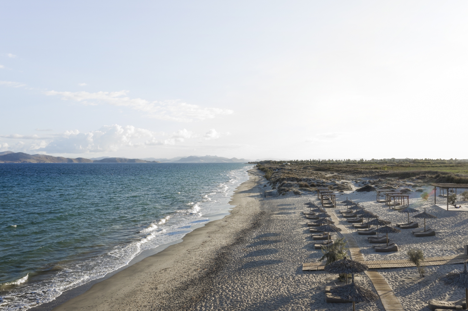 View over the beach at luxury hotel OKU Kos in Greece