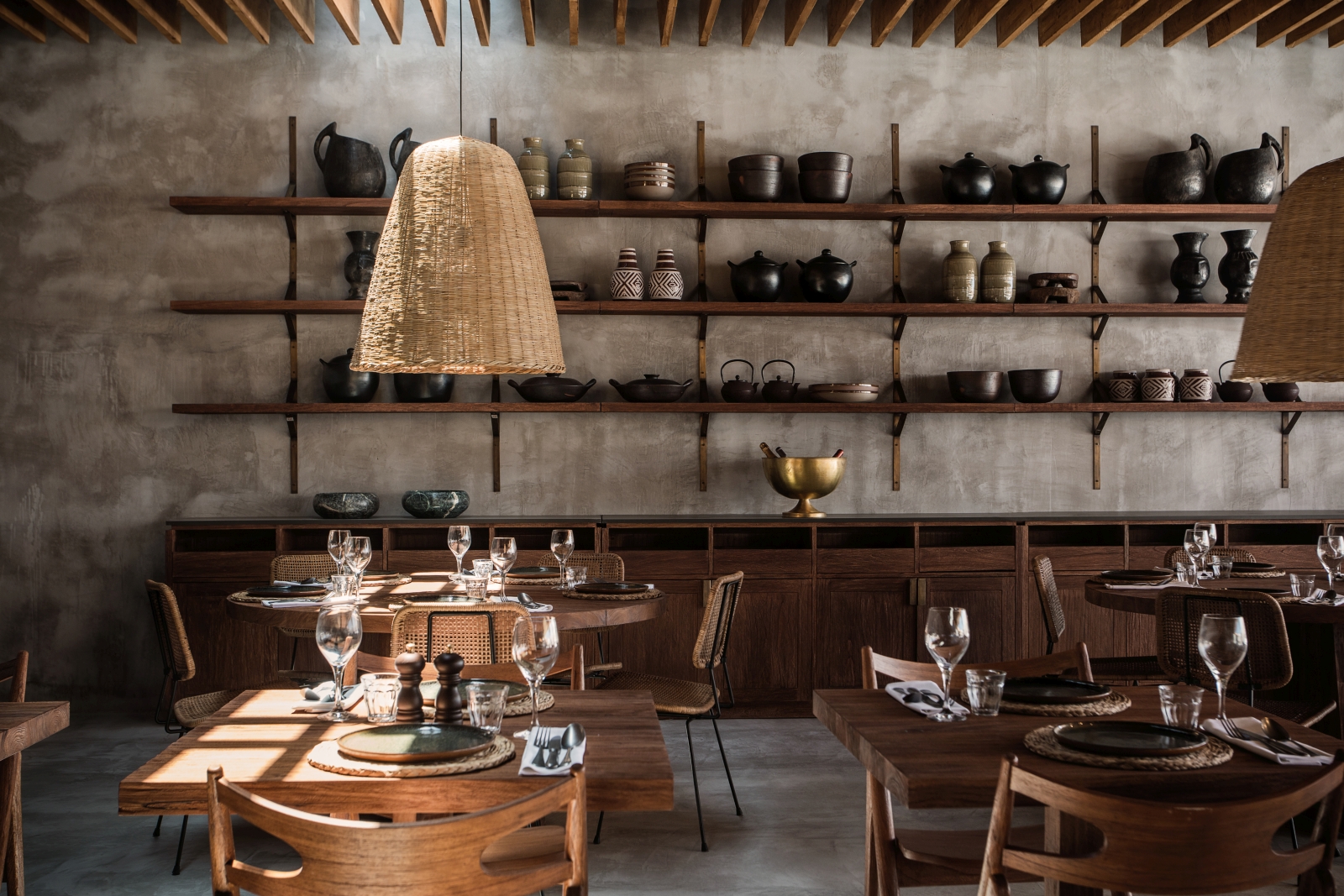 Rustic dining area at luxury hotel OKU Kos in Greece