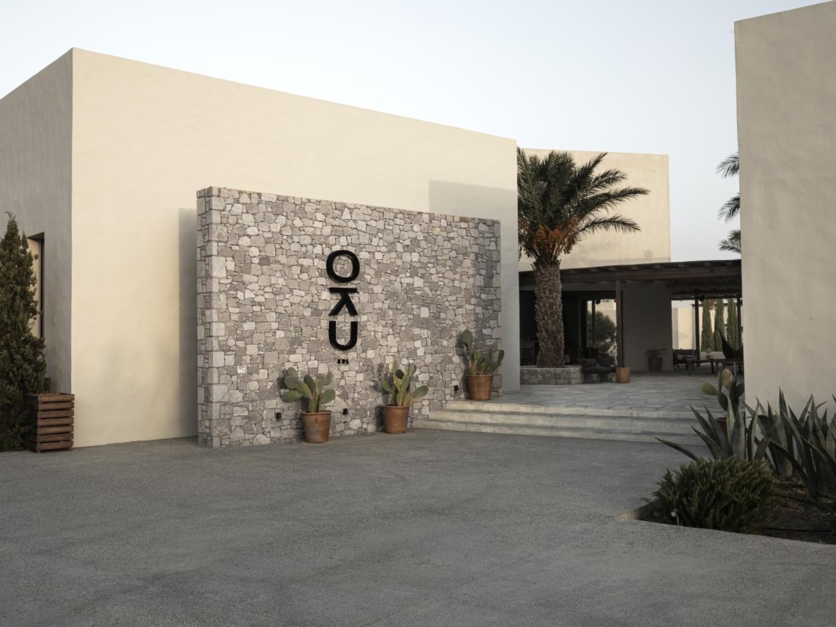 Entrance of luxury hotel OKU Kos in Greece