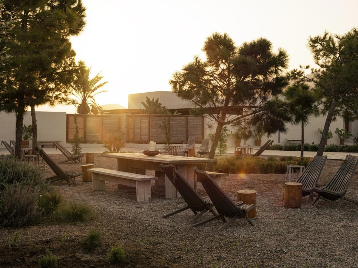 Outdoor seating dotted around the grounds at luxury hotel OKU Kos in Greece