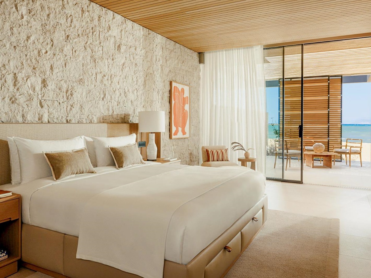 Topos Residence bedroom at One&Only Aesthesis in Greece