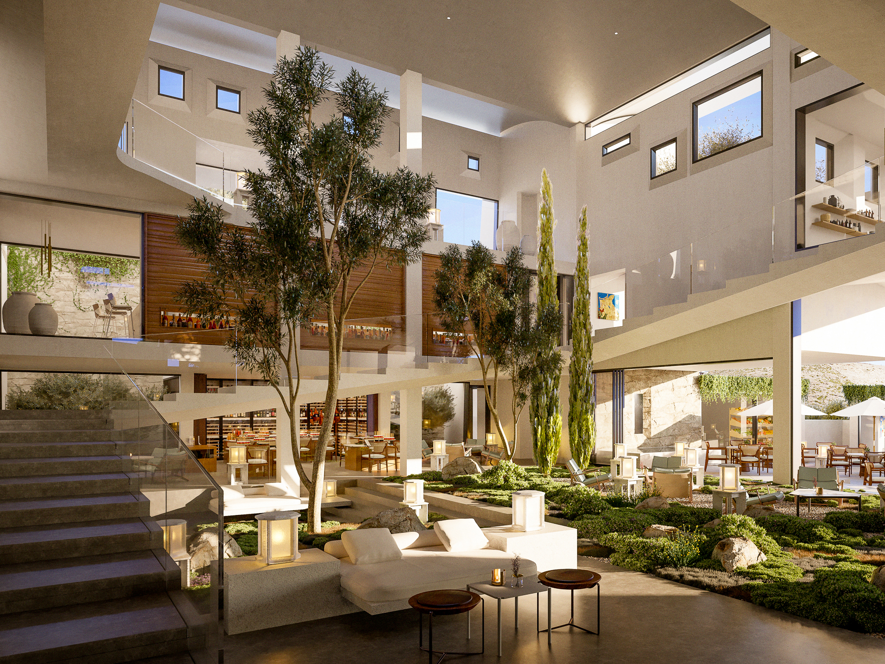 Atrium shared area at One&Only Kea Island in Greece