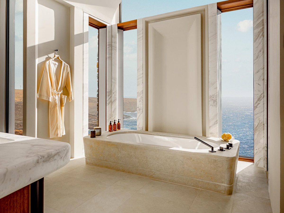Guest suite bathroom at One&Only Kea Island in Greece