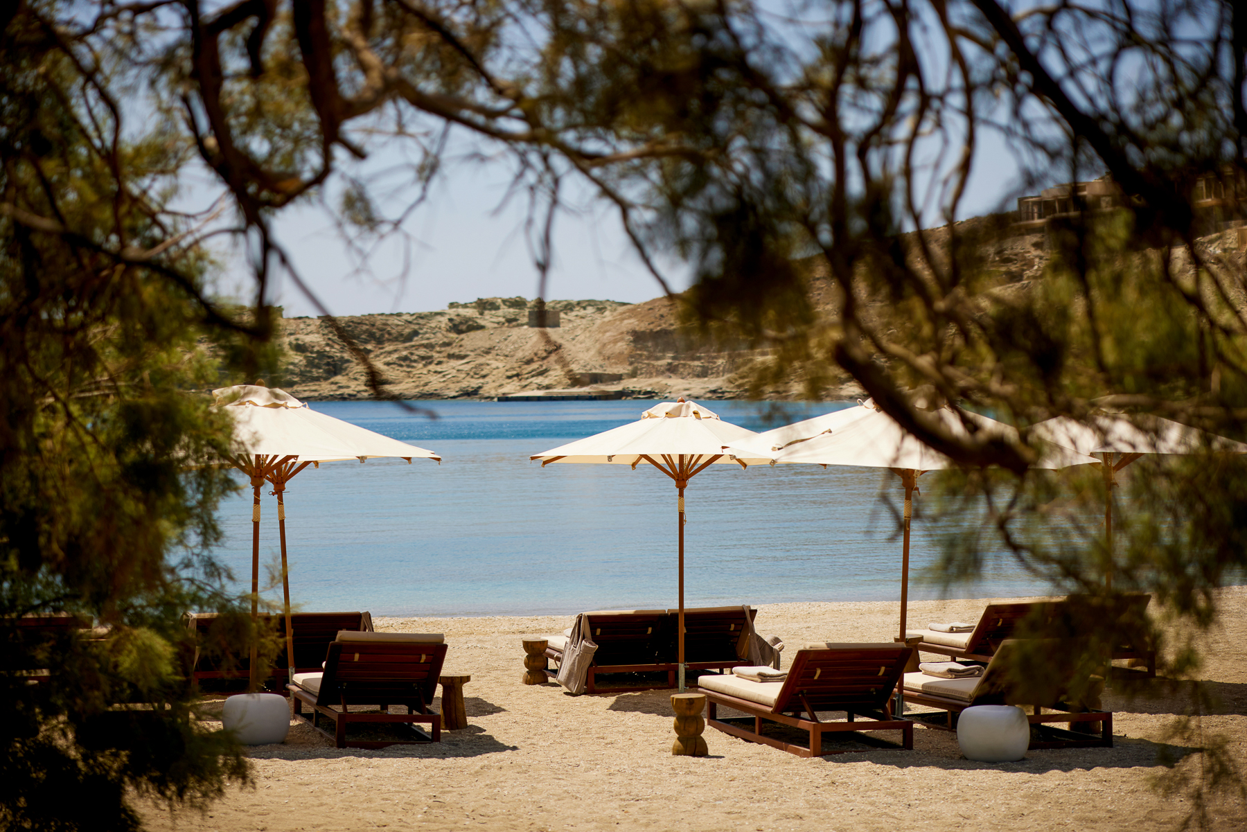 Loungers at the Beach Club at One&Only Kea Island in Greece
