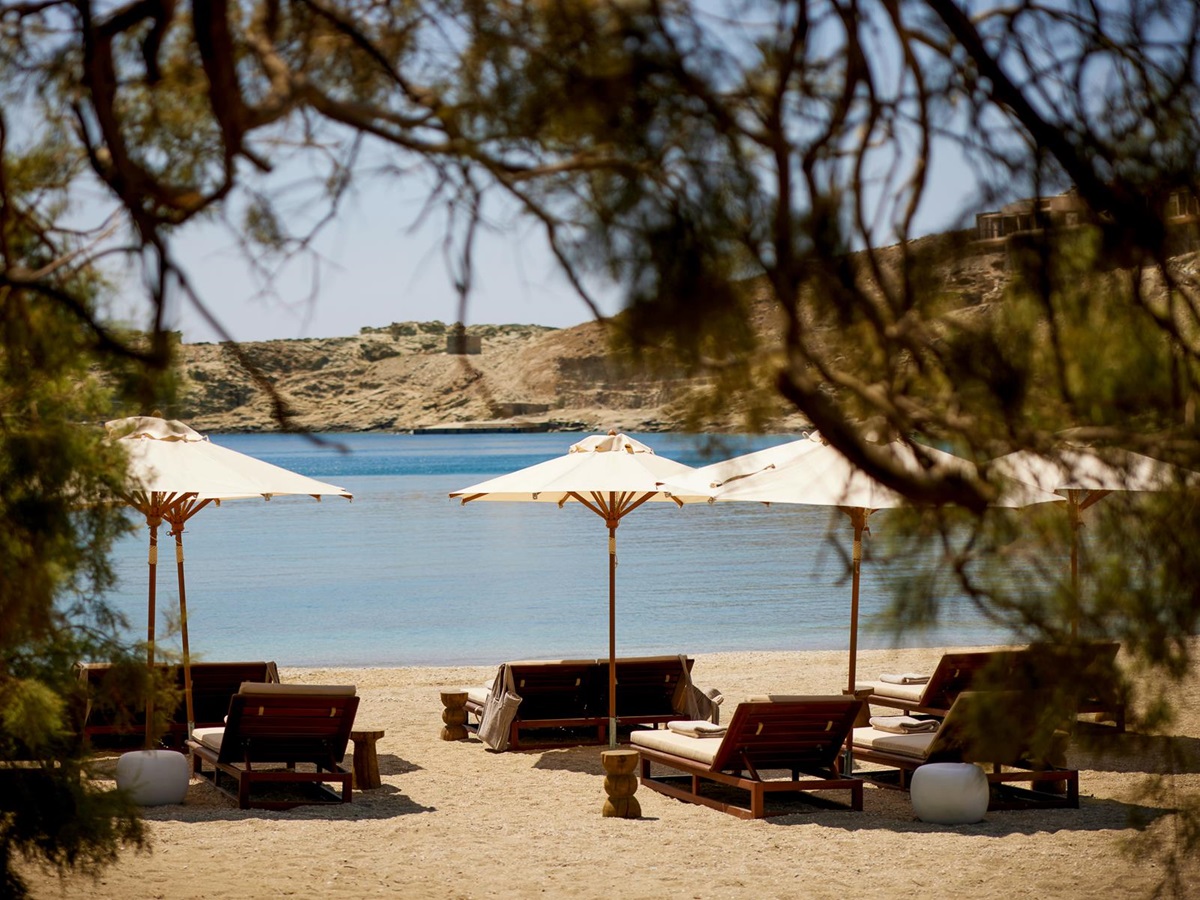 Loungers at the Beach Club at One&Only Kea Island in Greece