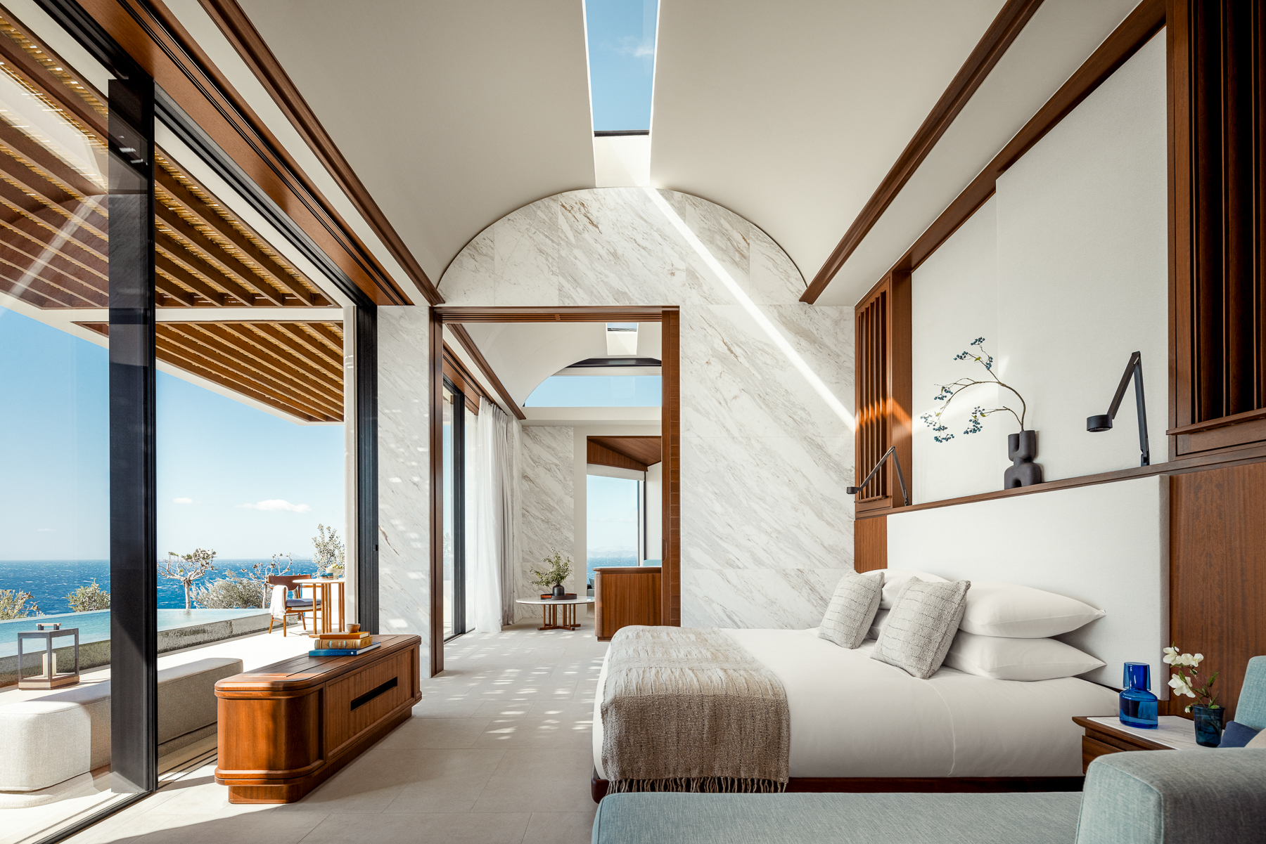 Guest suite bedroom at One&Only Kea Island in Greece