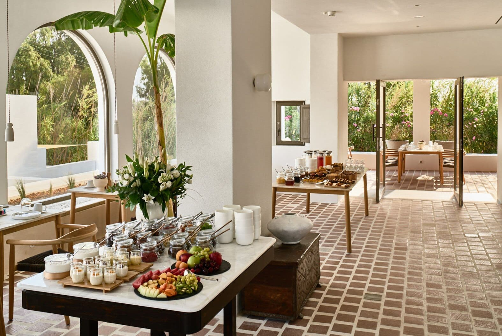 Courtyard restaurant at the Parilio Hotel Paros