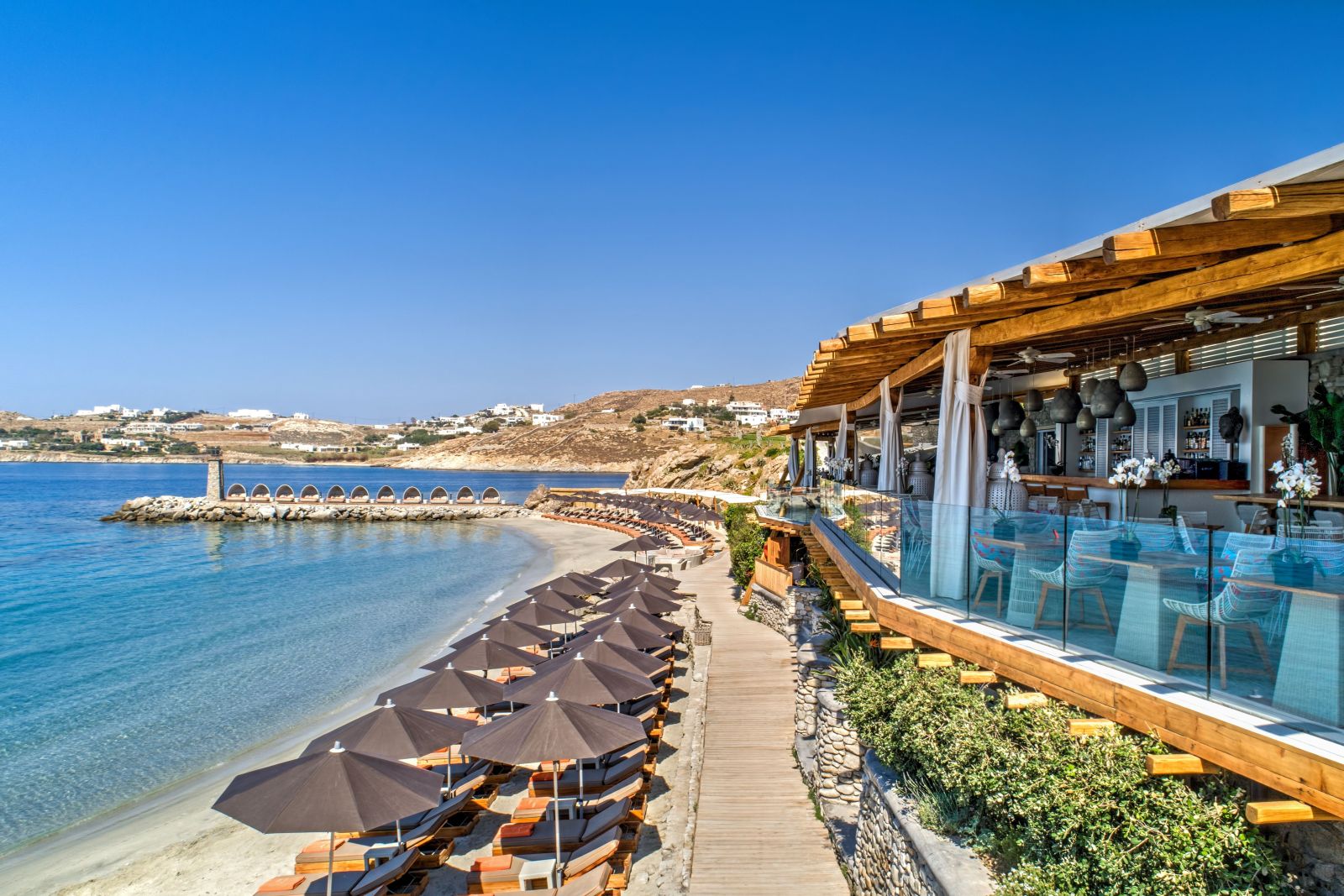 The Buddha Bar beach at the Santa Marina Resort and Villas in Mykonos Greece