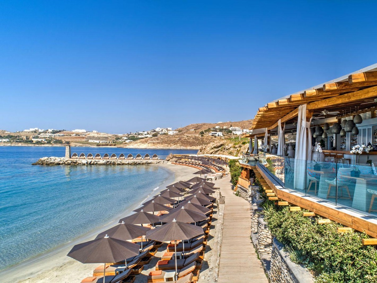 The Buddha Bar beach at the Santa Marina Resort and Villas in Mykonos Greece