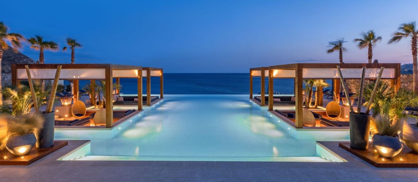 Oasis swimming pool at the Santa Marina Resort and Villas in Mykonos Greece