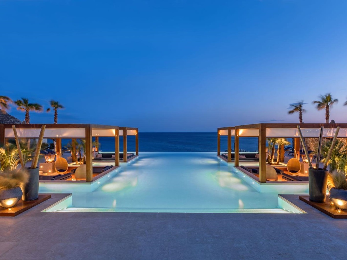 Oasis swimming pool at the Santa Marina Resort and Villas in Mykonos Greece