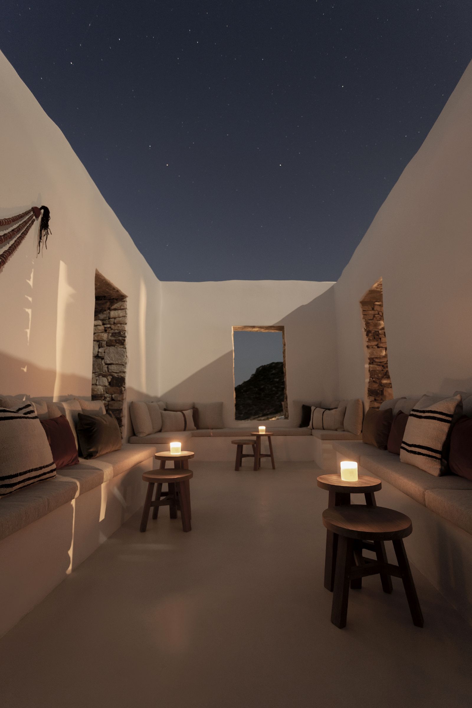 Sunset in the courtyard of The Rooster Antiparos