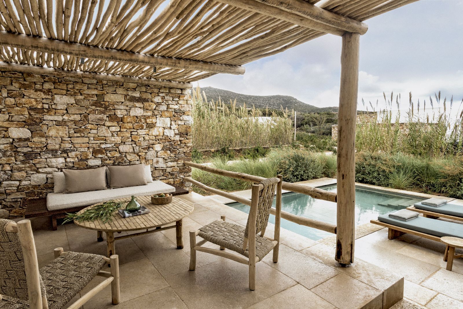 Pool terrace of a Garden View Suite at The Rooster Antiparos
