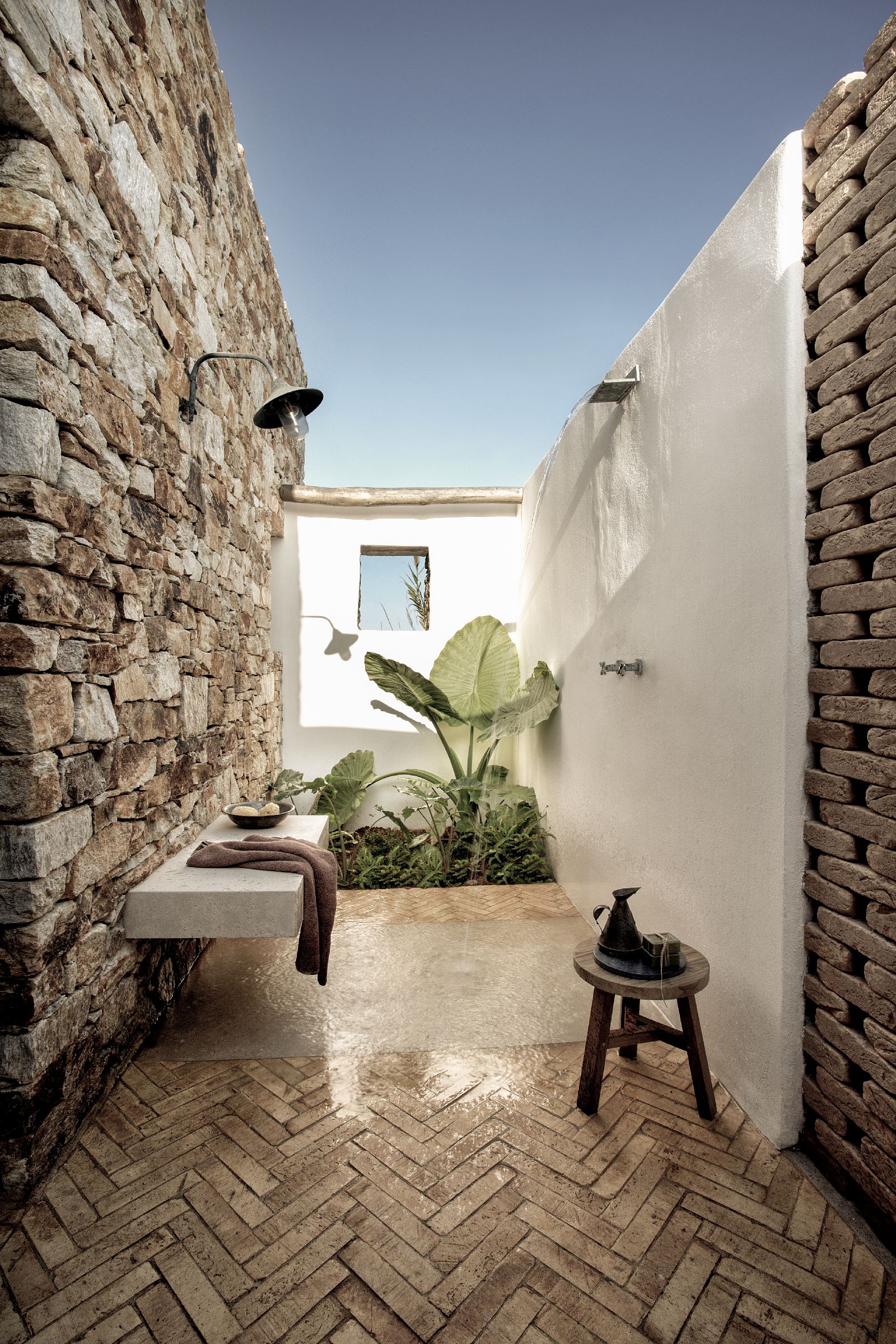Outdoor shower at The Rooster Antiparos