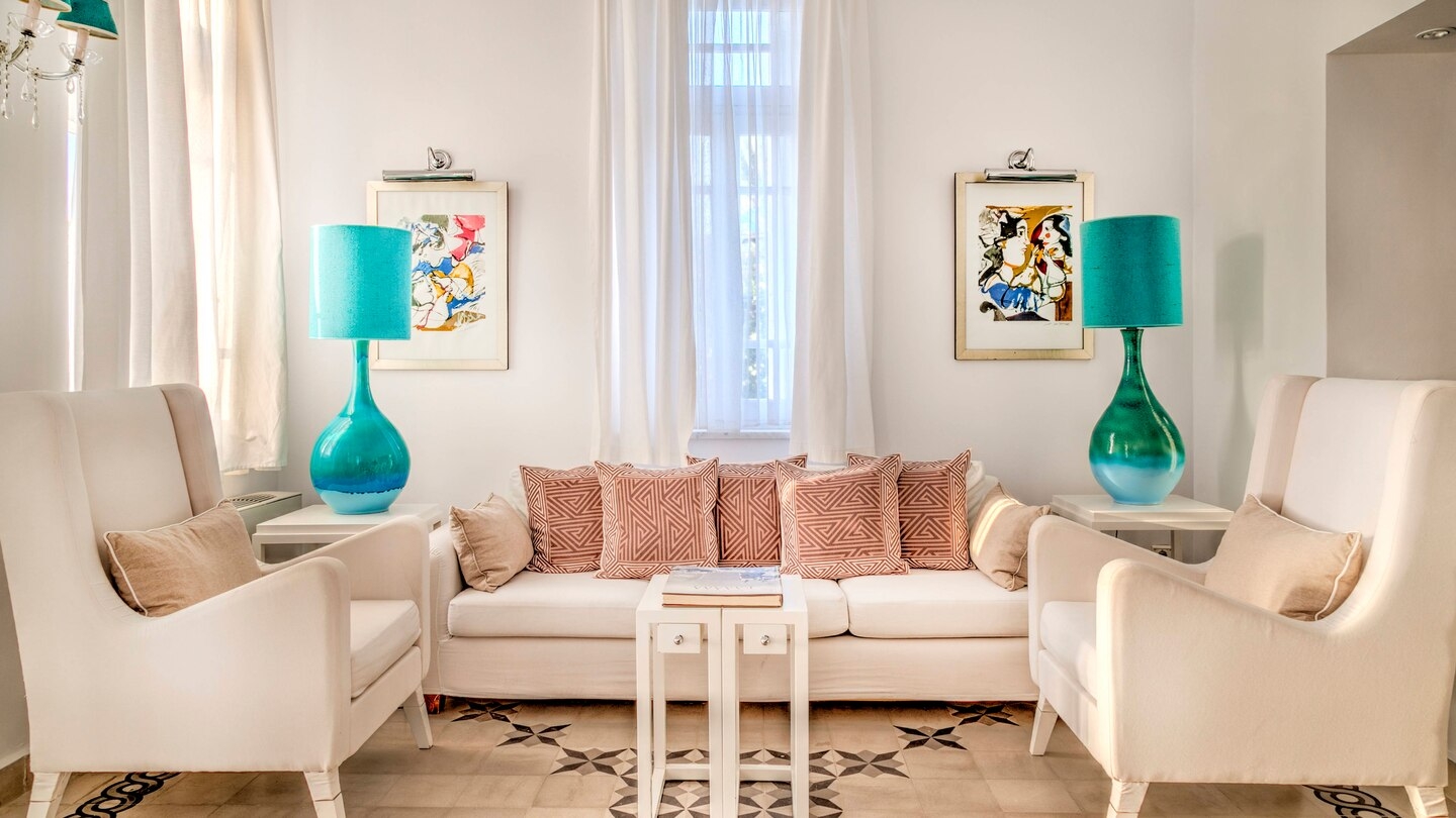 Suite living space at Vedema Santorini Greece