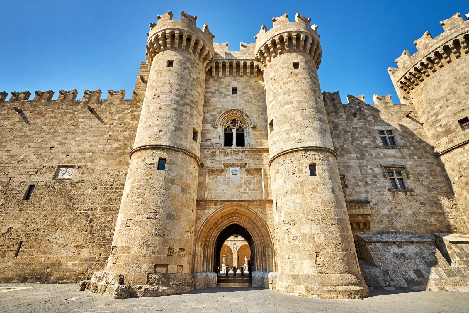 Ground level photo of Rhodes Castle entrance