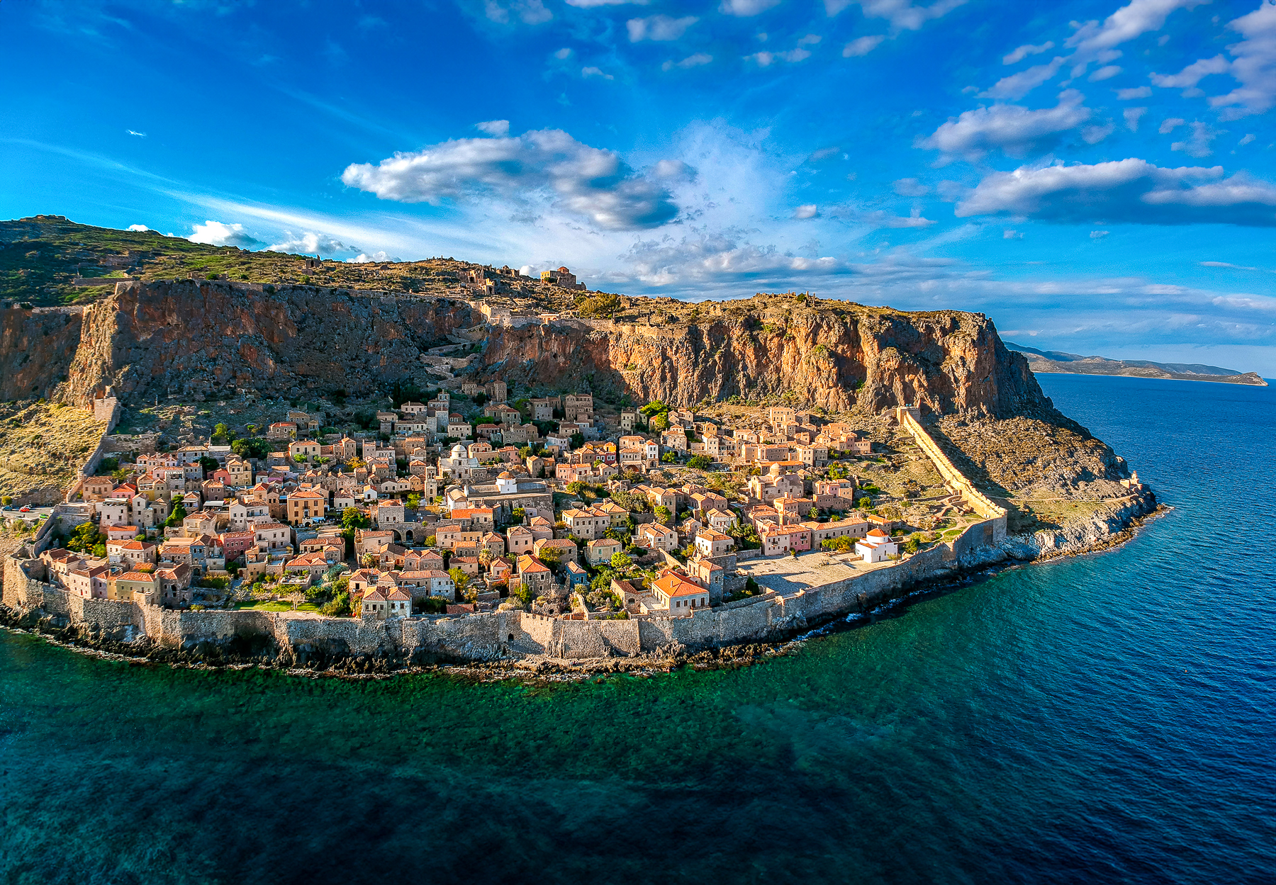 Aerial view  of Monemvasia medieval town in Greece