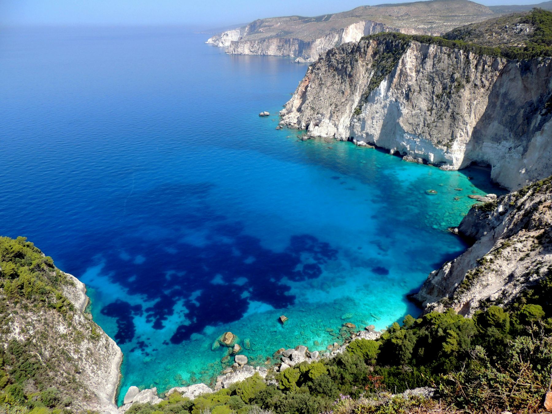 Aerial view of a turquoise lagoon in Greece