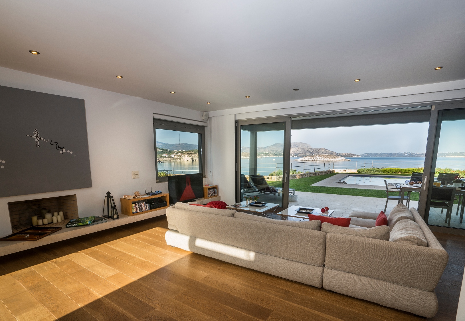The living arera and views at Almyra Residence