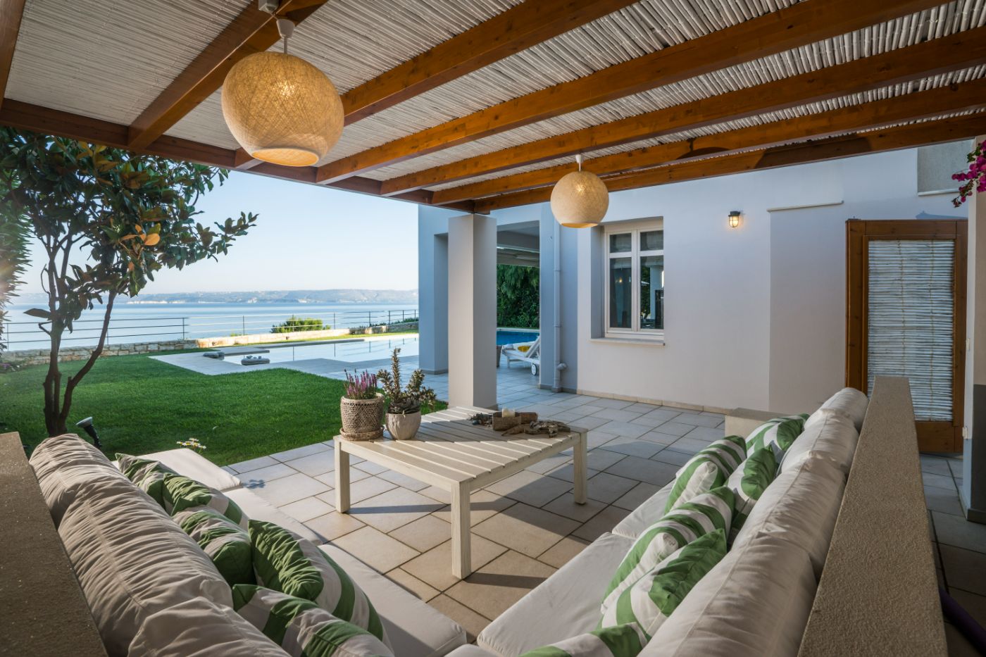Outdoor seating at Villa Ammos