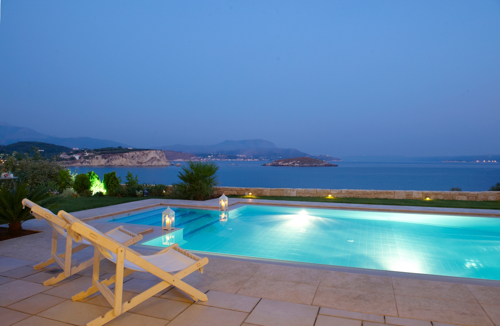 Pool and views at night  at Ammos