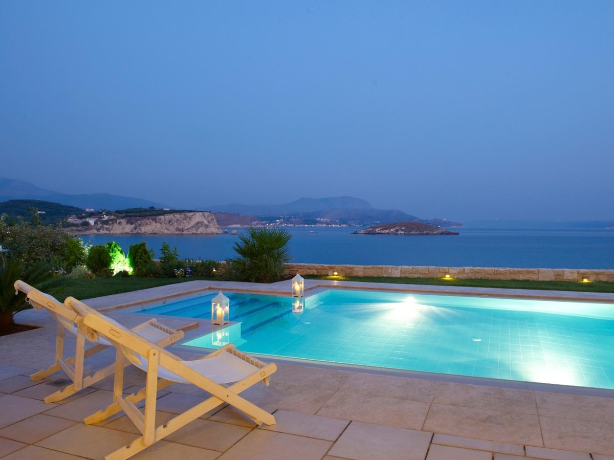Pool and views at night at Ammos