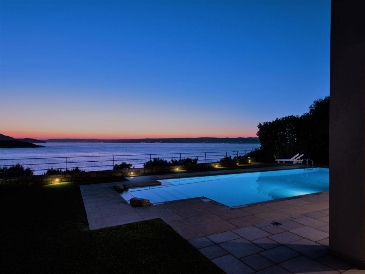 Pool at Sunset at Villa Ammos