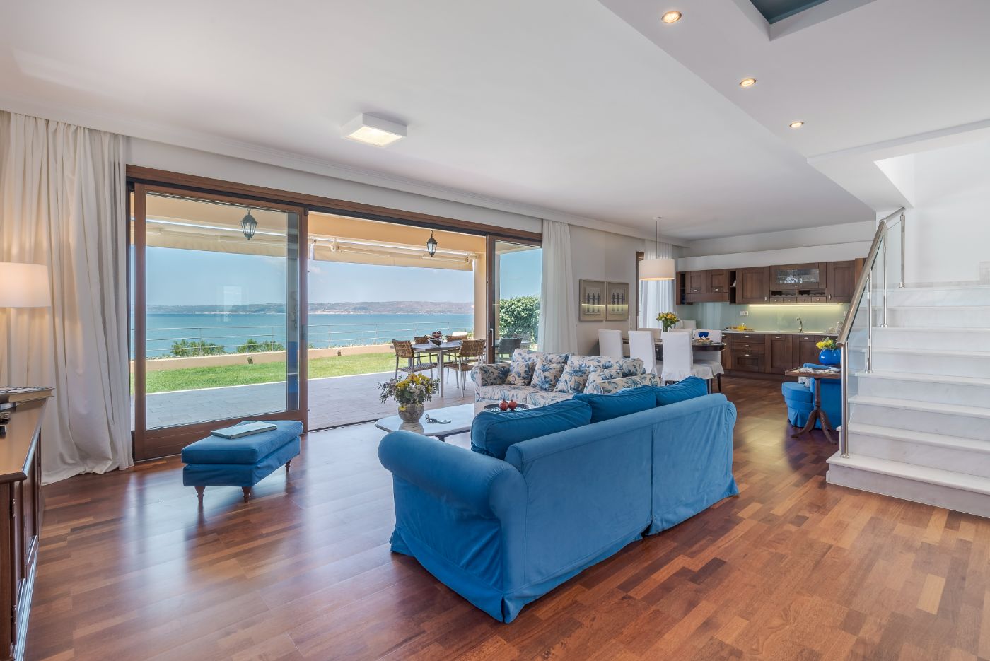 Open-plan living area at Villa Anemos