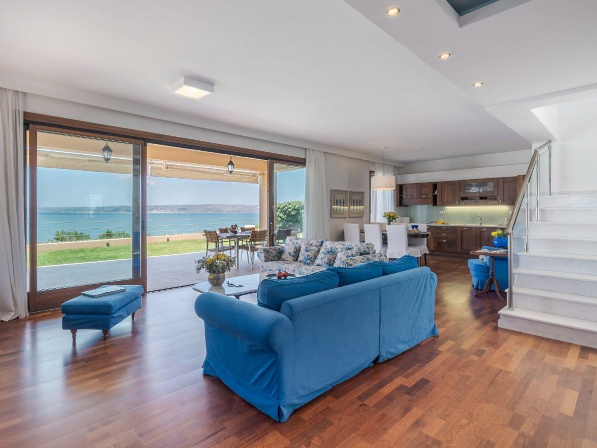 Open-plan living area at Villa Anemos