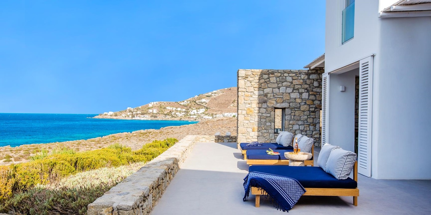 Terrace with a sea view from Apollonia, Mykonos, Greece