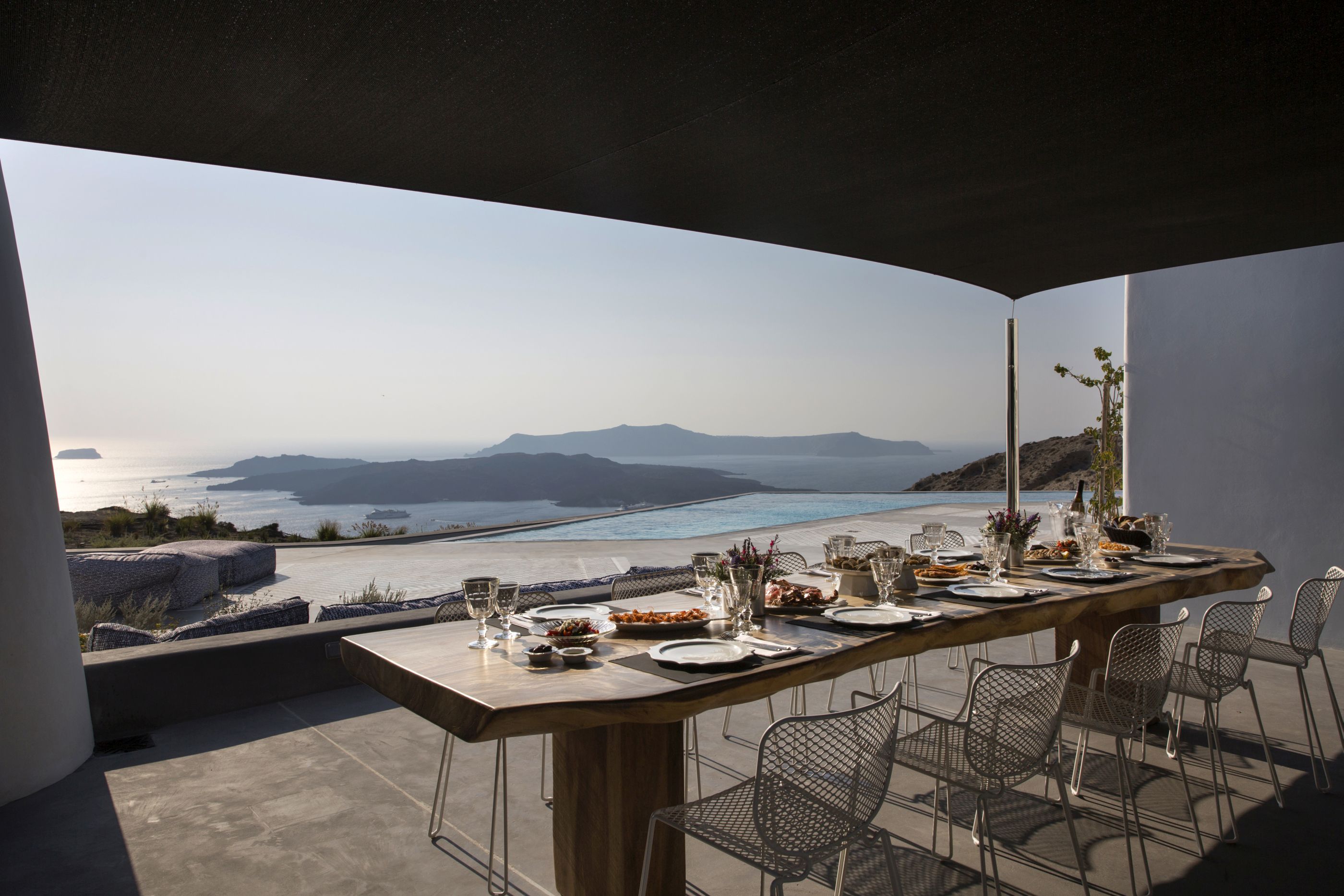 Dining table with sea view at Erosantorini, Greece
