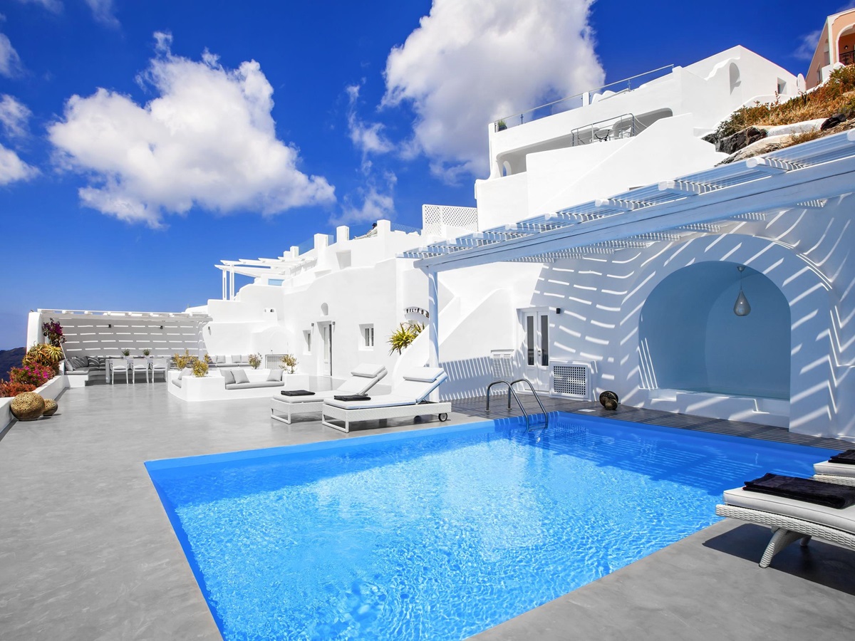 Exteriors and swimming pool of Erossea, Greece