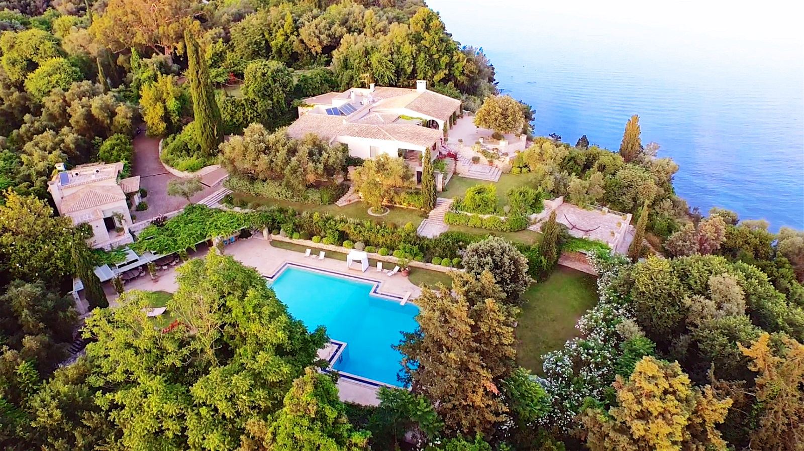 Arial view of Kanoni Estate, a luxury villa in Corfu
