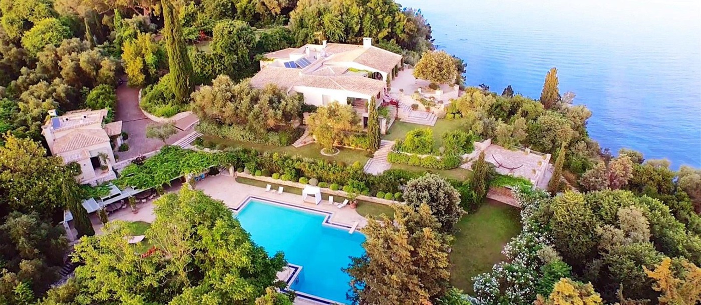 Arial view of Kanoni Estate, a luxury villa in Corfu