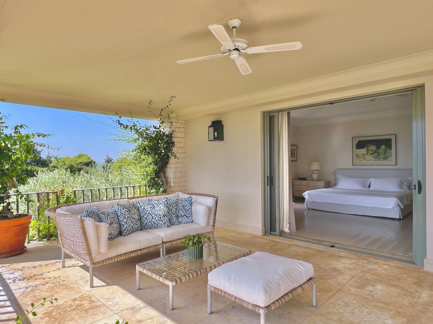 Bedroom with terrace at Kanoni Estate