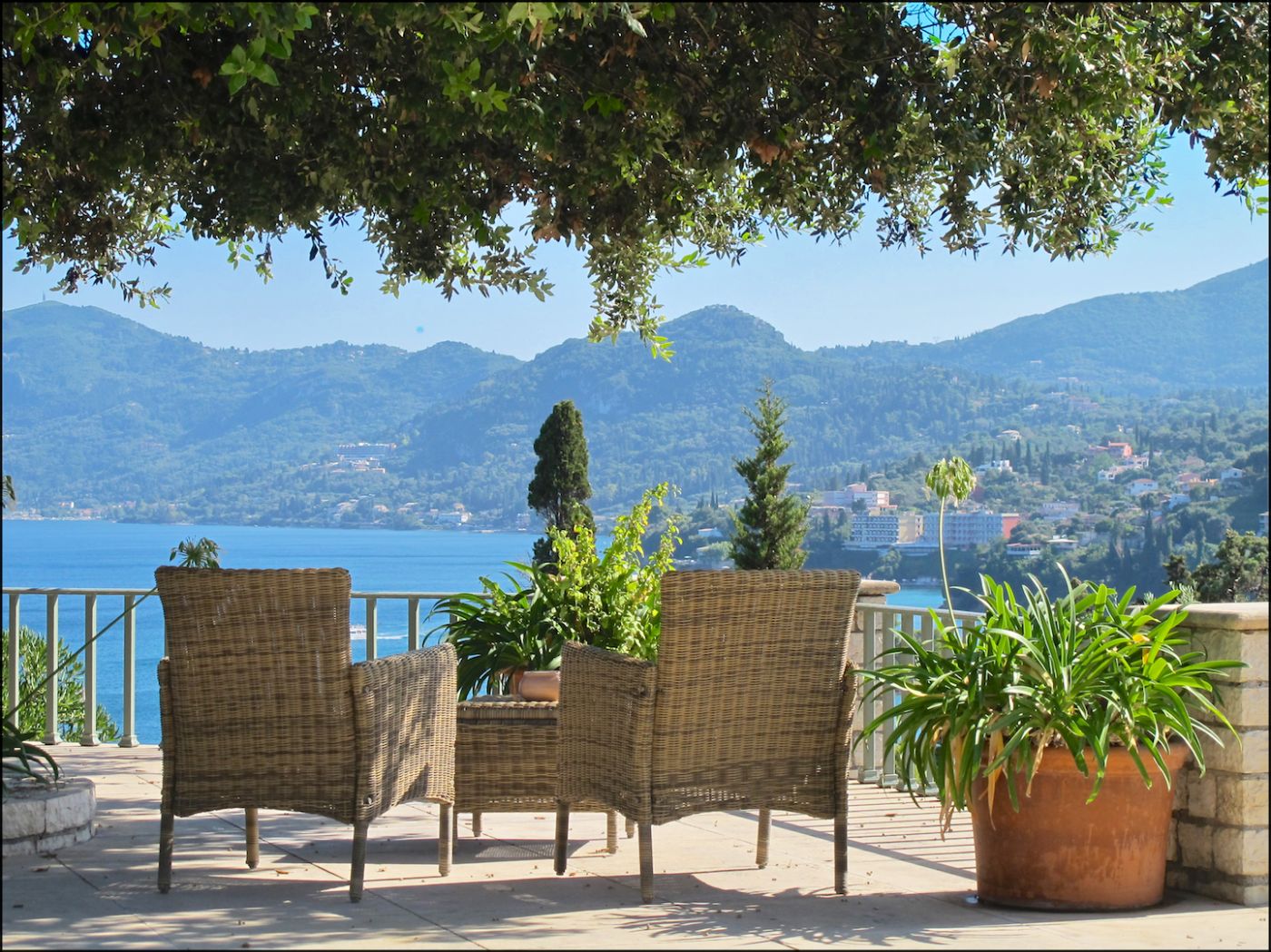 Terrace with seating at Kanoni Estate
