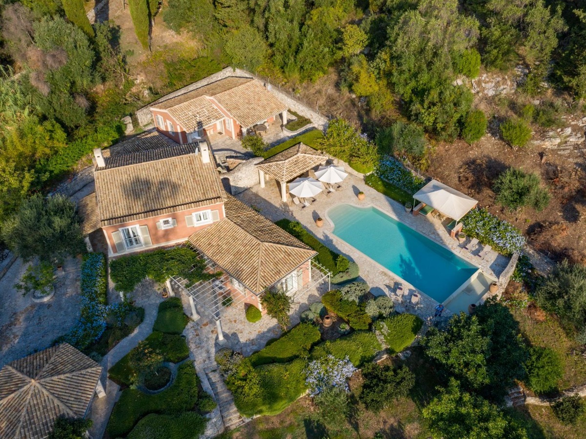Aerial shot at Kouloura Beach House in Corfu