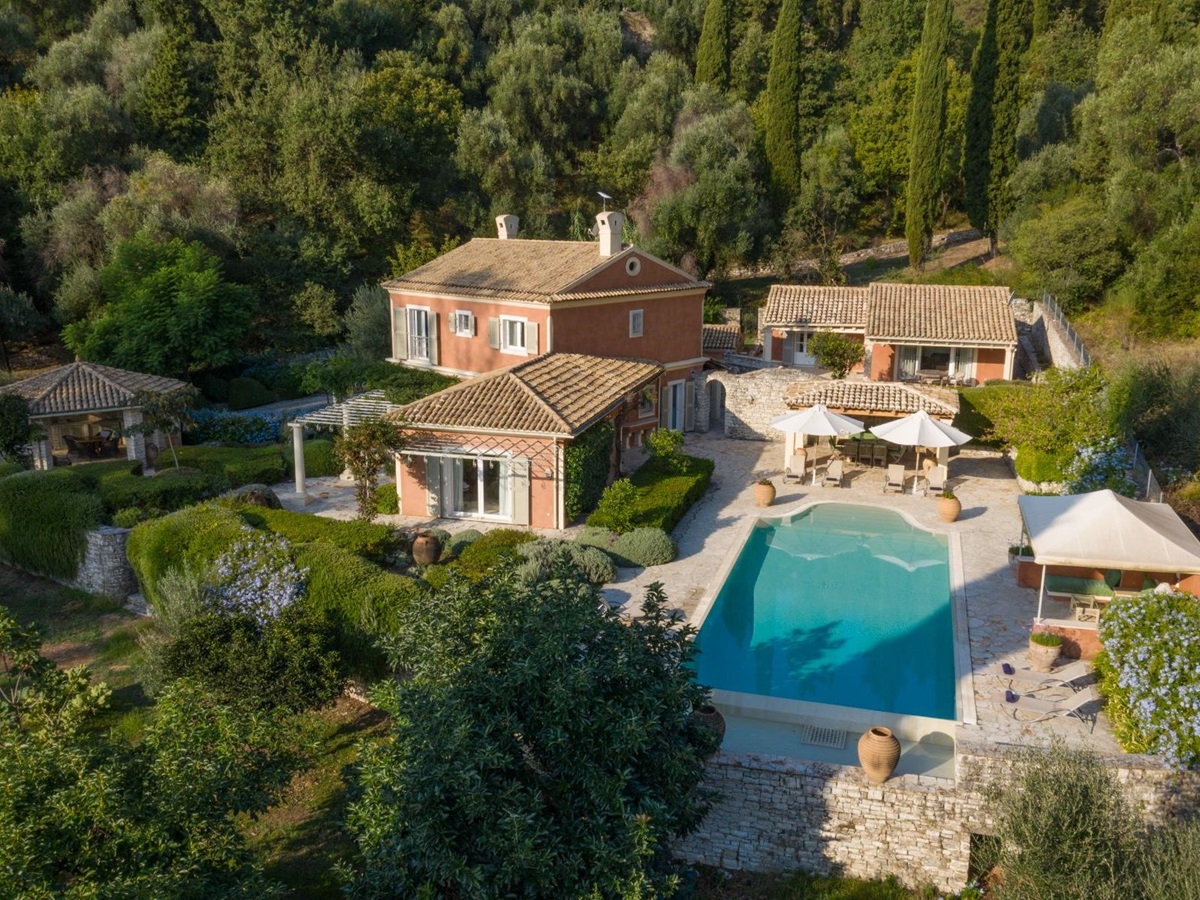 Aerial shot at Kouloura Beach House in Corfu