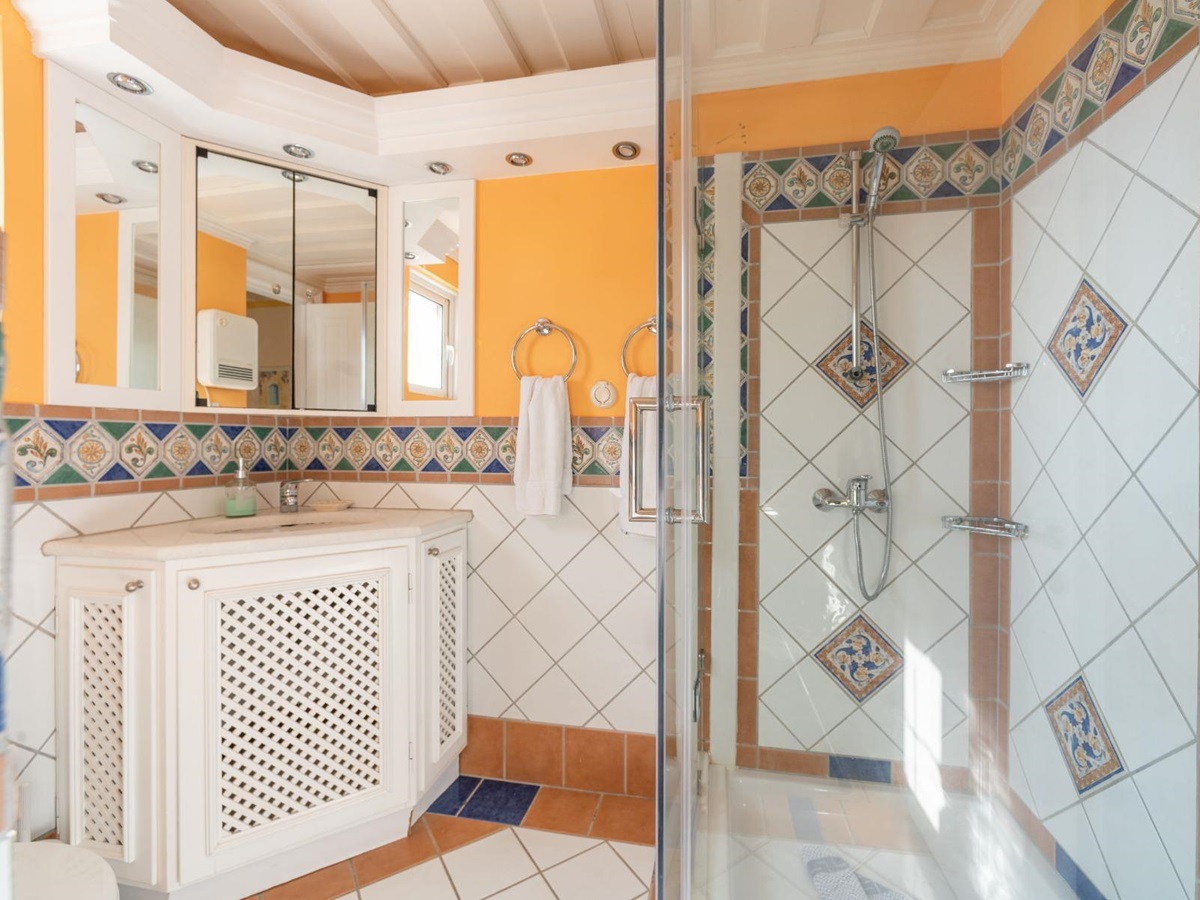 Bathroom at Kouloura Beach House in Corfu