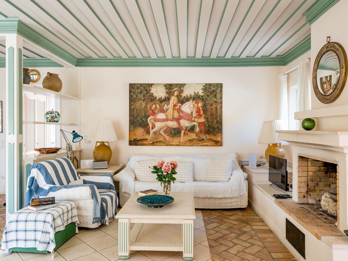 Sitting room at Kouloura Beach House in Corfu