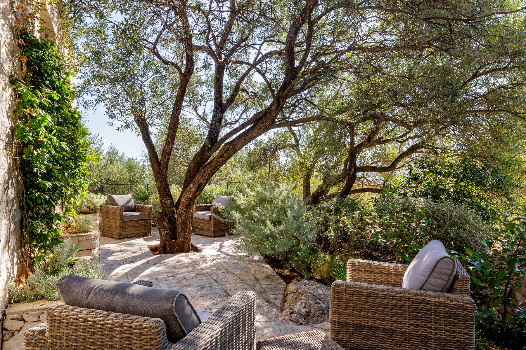Terrace with seating at Thinali, Corfu