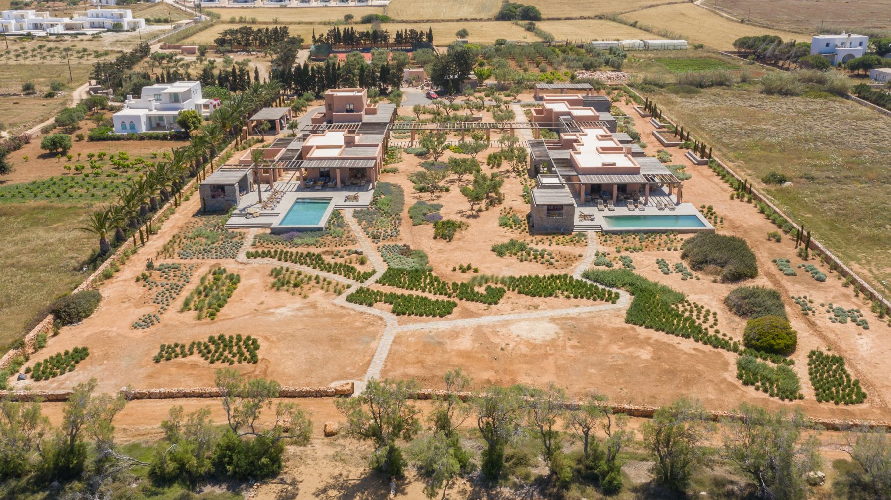 Aerial view of Villa Aliki and Villa Galini, Paros