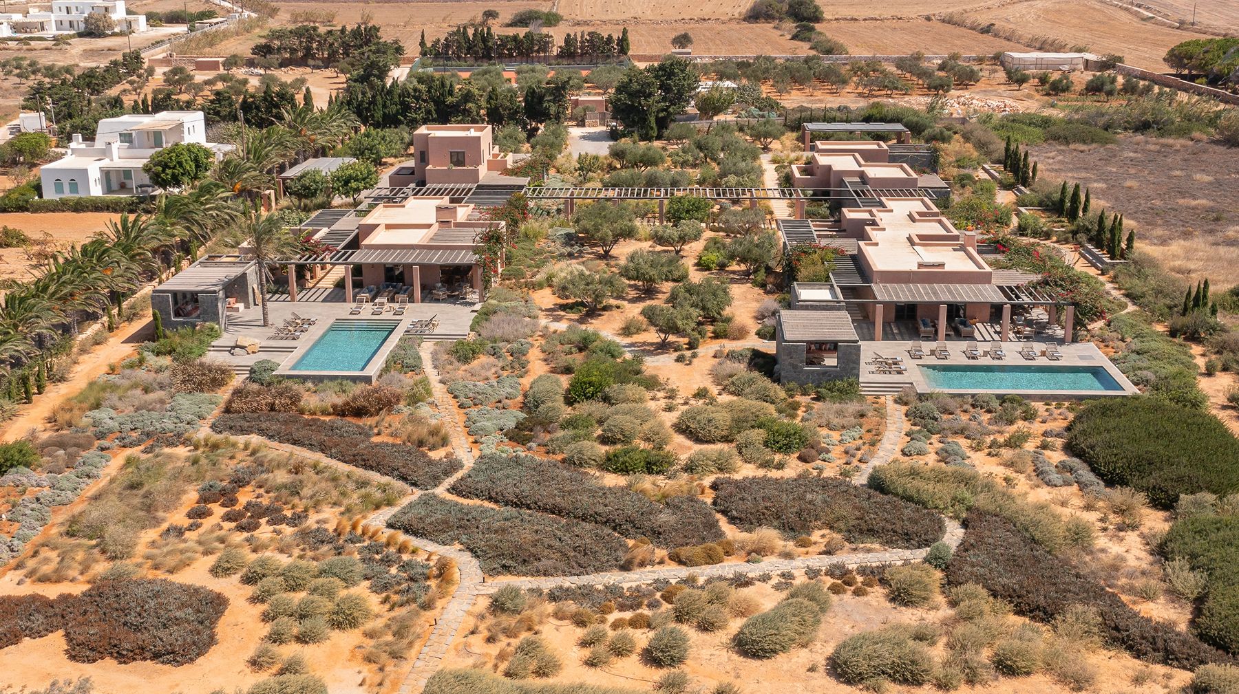 Aerial view of Villa Galini and Villa Aliki, Paros