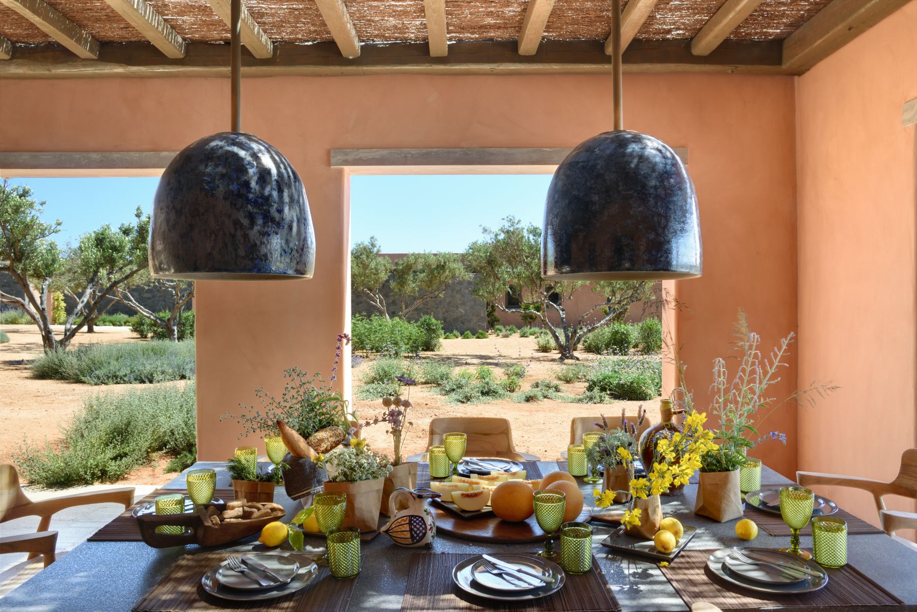 Outdoor dining table at Villa Aliki, Paros