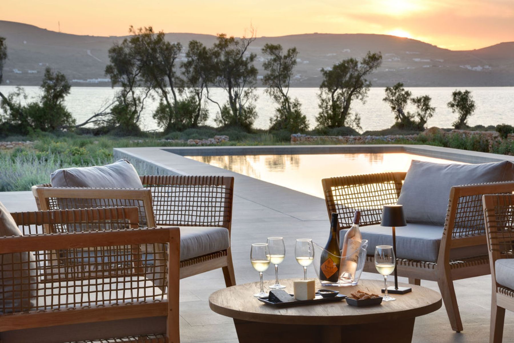 Pool seating area at Villa Aliki, Paros
