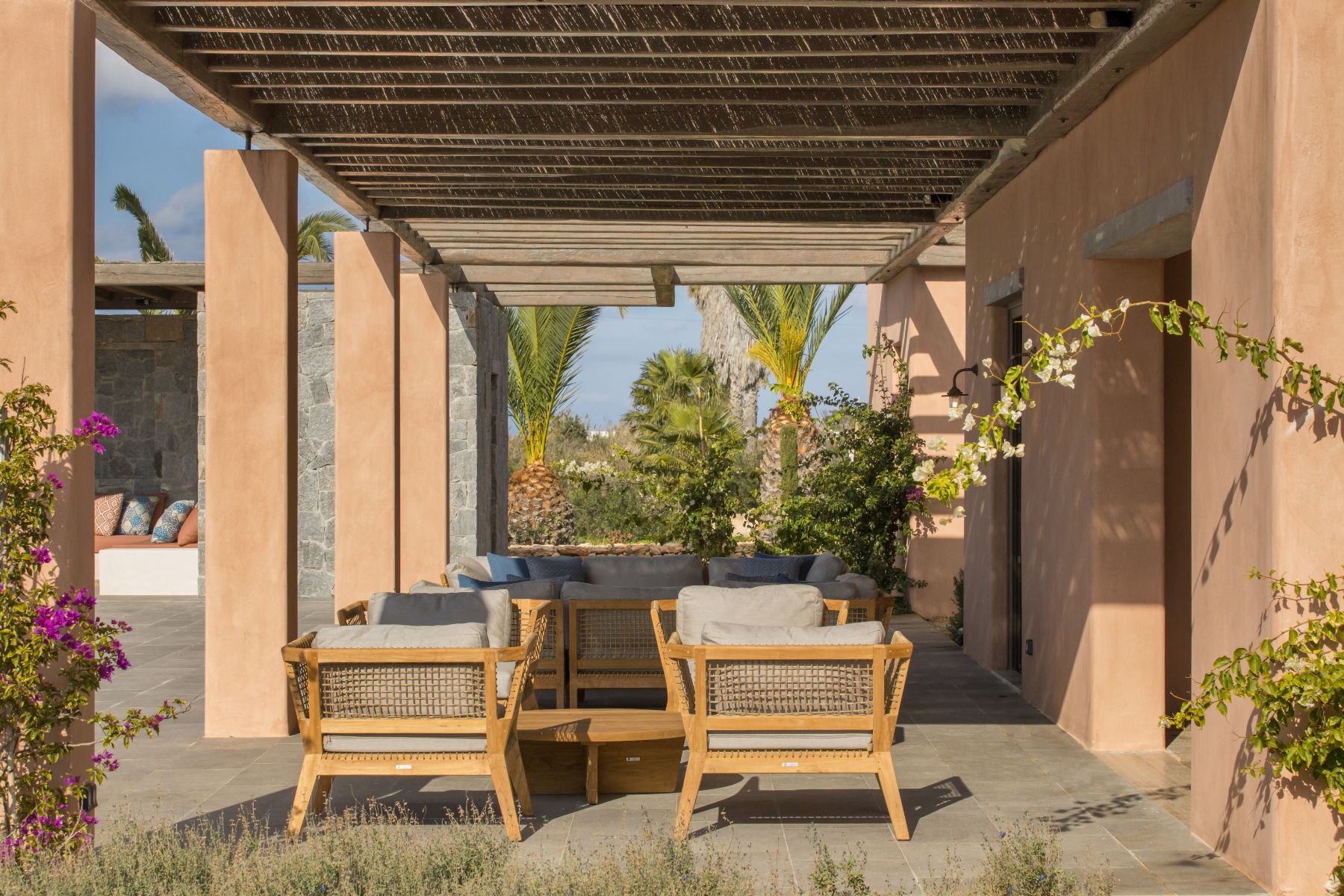 Outdoor terrace with seating at Villa Aliki, Paros